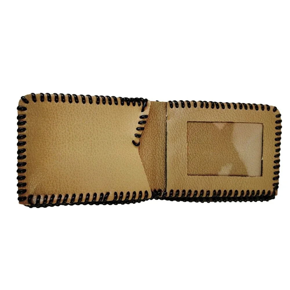 PROUD TO BE AN AMERICAN VETERAN! Handmade Gray Leather Billfold Wallet Bifold